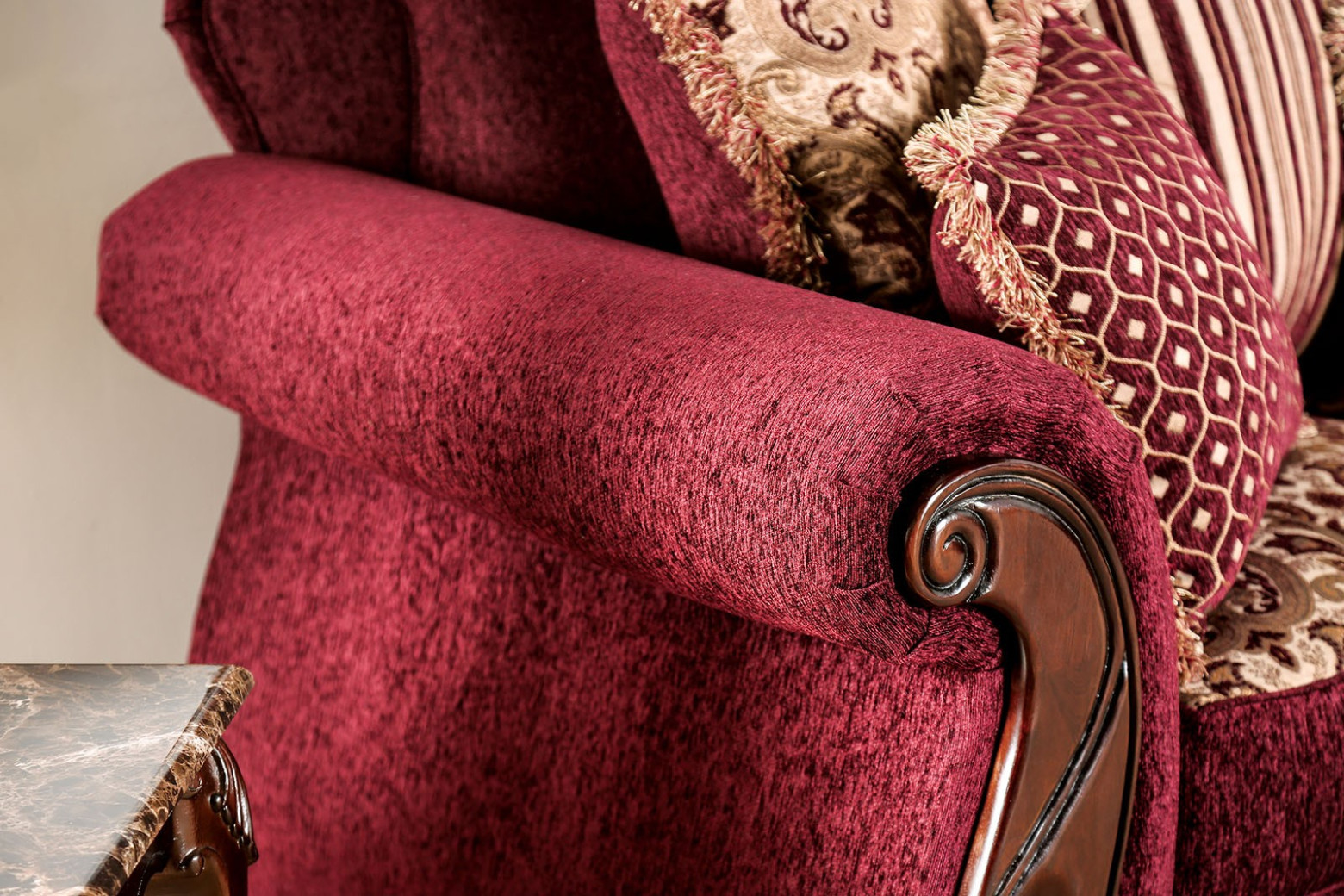 SM6110 Traditional Style 2PC Sofa & Loveseat Cherry / Burdundy Fabric Tabitha Collection by Furniture of America