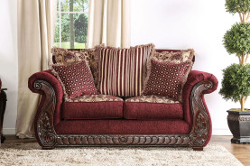 SM6110 Traditional Style 2PC Sofa & Loveseat Cherry / Burdundy Fabric Tabitha Collection by Furniture of America