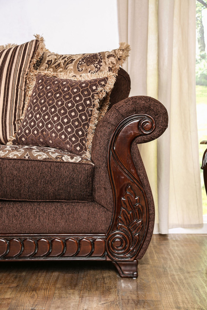 SM6109 Traditional Style 2PC Sofa & Loveseat Cherry / Brown Fabric Tabitha Collection by Furniture of America