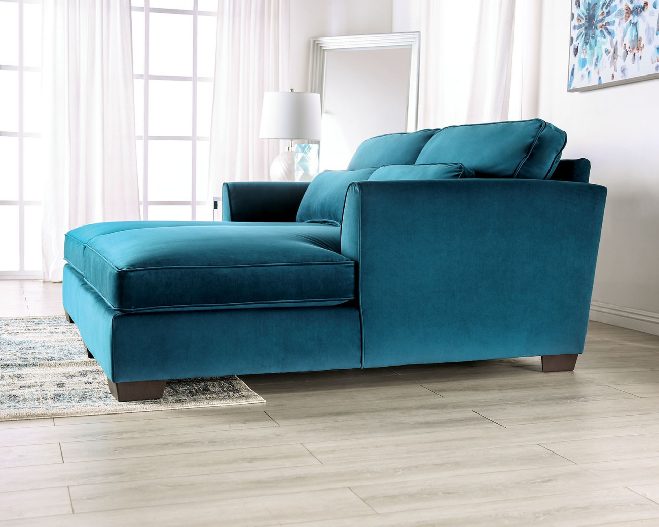 SM5415 Double Chaise Sofa Contemporary Style Teal Velvet By Furniture of America
