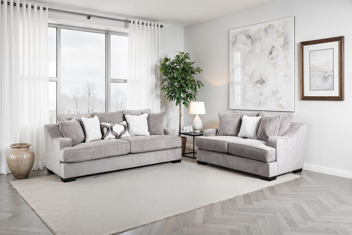 SM1249 Transitional Style Sofa & Loveseat Gray Finish By Furniture of America