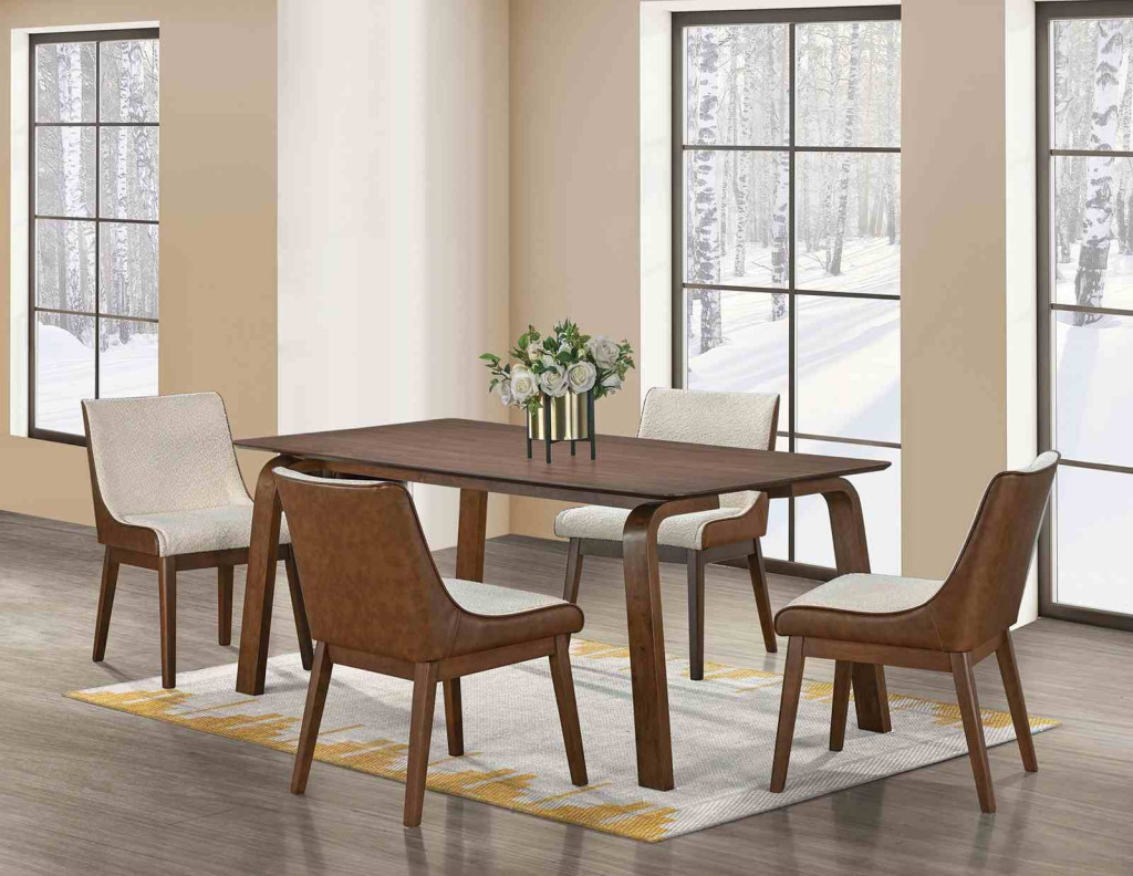 FM3213 5PC Dining Set  Mid-Century Modern Style Walnut Finish Viken Collection By Furniture of America