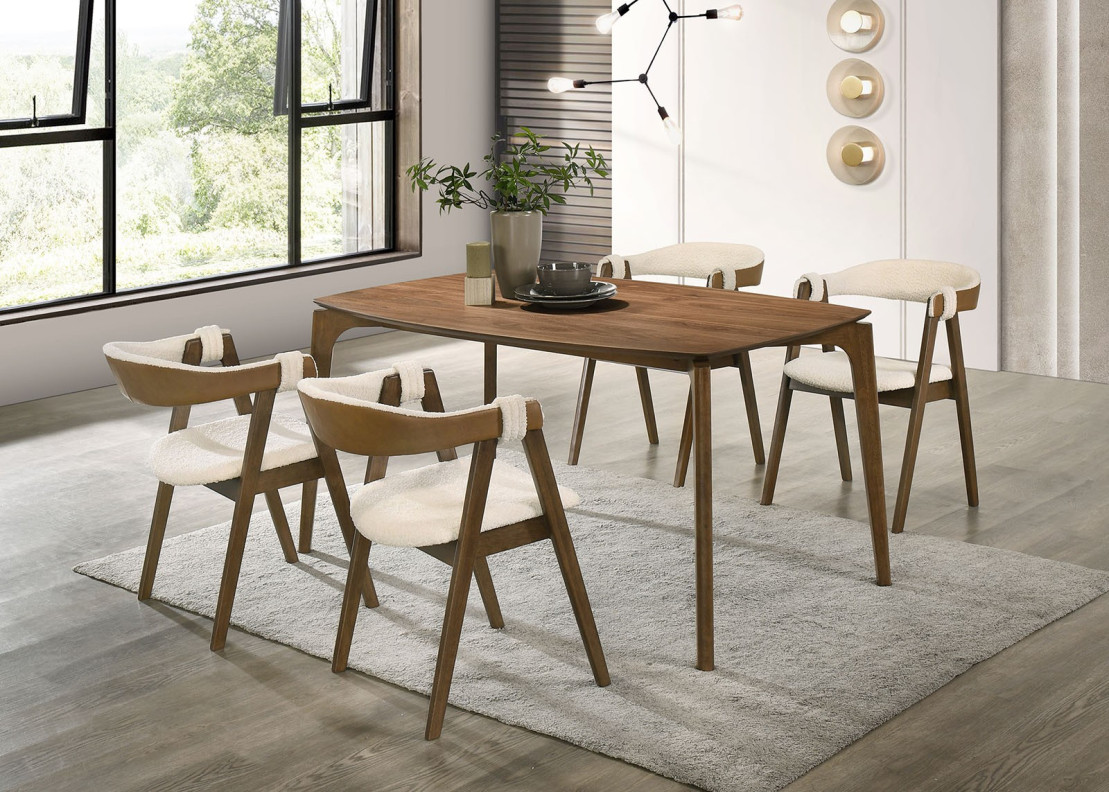 FM3216WN 5PC Dining Set Mid-Century Modern Style Walnut Finish Ebikon Collection By Furniture of America