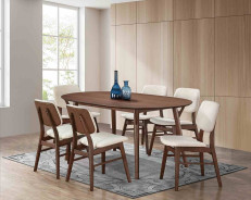 FM3214WN 7PC Dining Set Mid-Century Modern Style Walnut Finish Uzwil Collection By Furniture of America