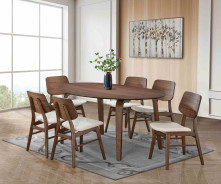 FM3212WN 7PC Dining Set Mid-Century Modern Style Walnut Finish Narvick Collection By Furniture of America
