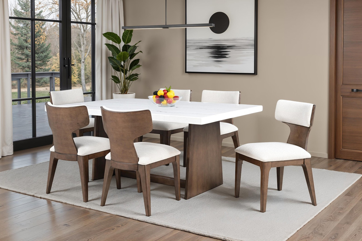 7PC Dining Set Contemporary Style Natural Brown Finish Caerwys Collection By Furniture of America