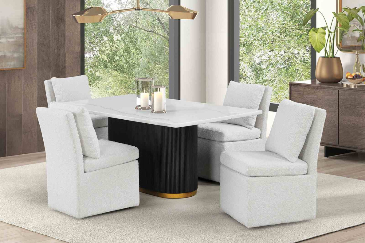 FM3432WH 5PC Dining Set Contemporary Style Black / White Finish Morges Collection By Furniture of America