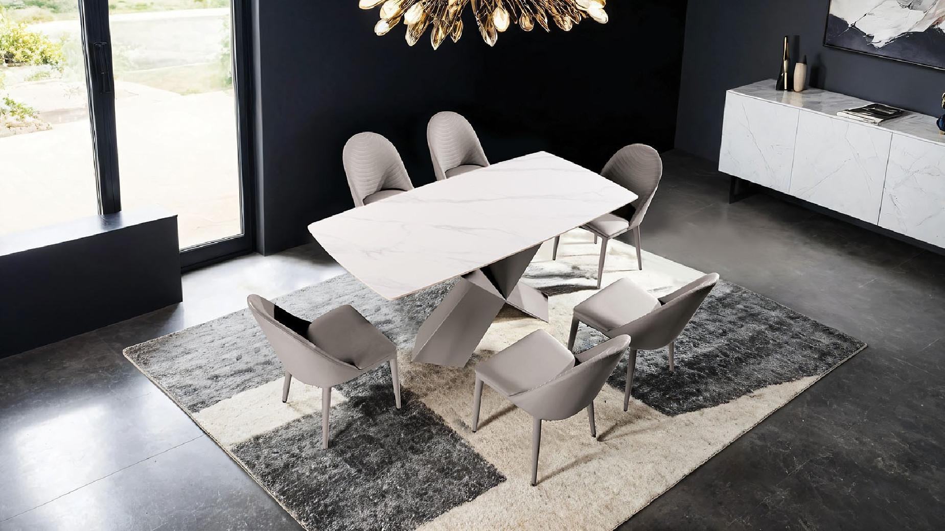 FM3700BR-T 7PC Dining Set Light Brown & White Ceramic Table Top Contemporary Style Lenvik Collection By Furniture of America