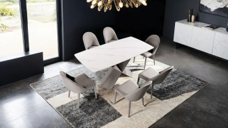 FM3700BR-T 7PC Dining Set Light Brown & White Ceramic Table Top Contemporary Style Lenvik Collection By Furniture of America