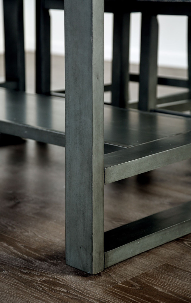 FM3425GY-PT / 7 PC Counter Height Table Set Transitional Style Gray By Furniture of America
