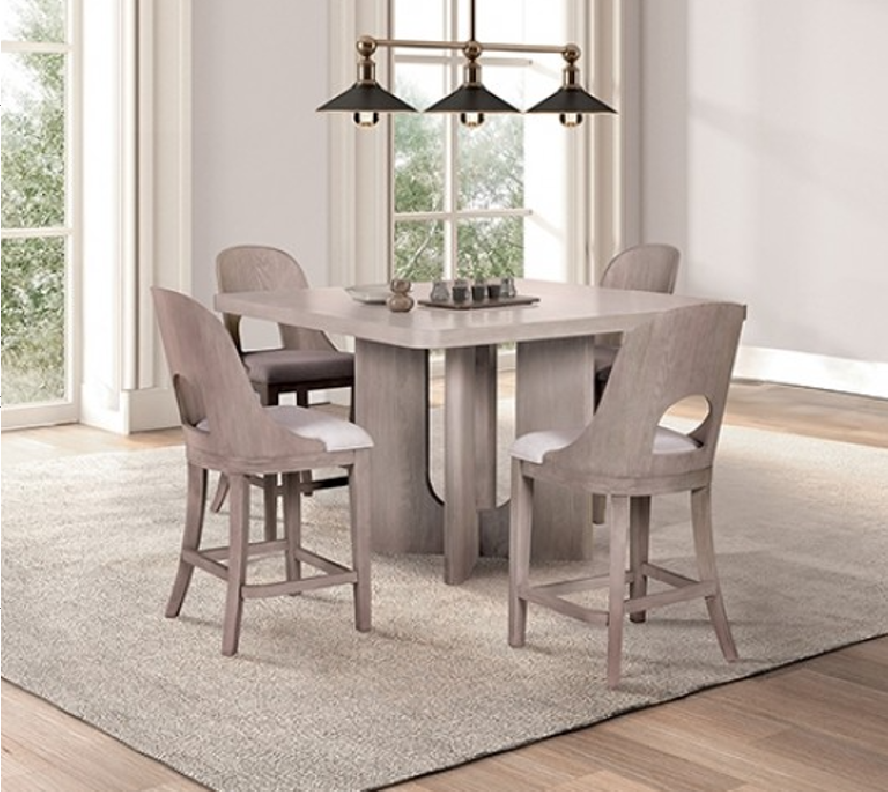FM39004AK/ 5PC Square Counter Height Table White Oak Finish Sterling West Collection Contemporary Style By Furniture of America