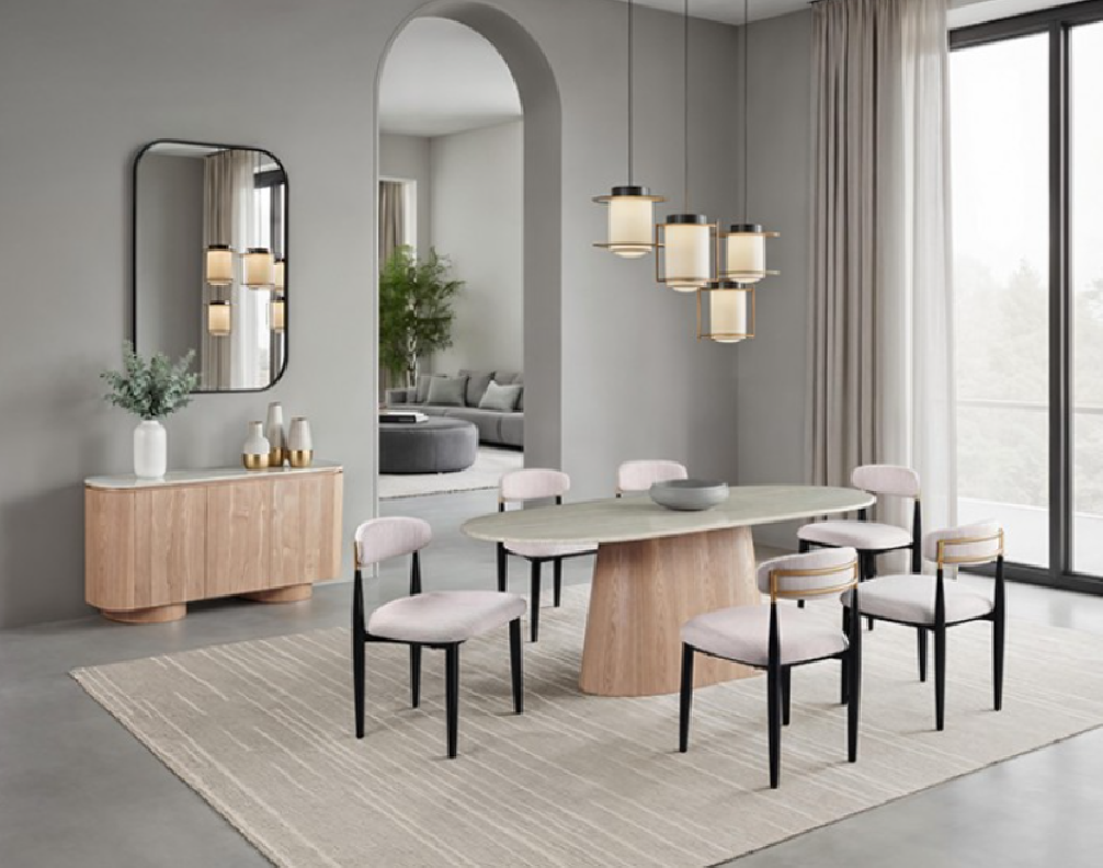 FM37023NT-OT 7PC Dining Set Natural Finish Contemporary Style Orlandi Collection By Furniture of America