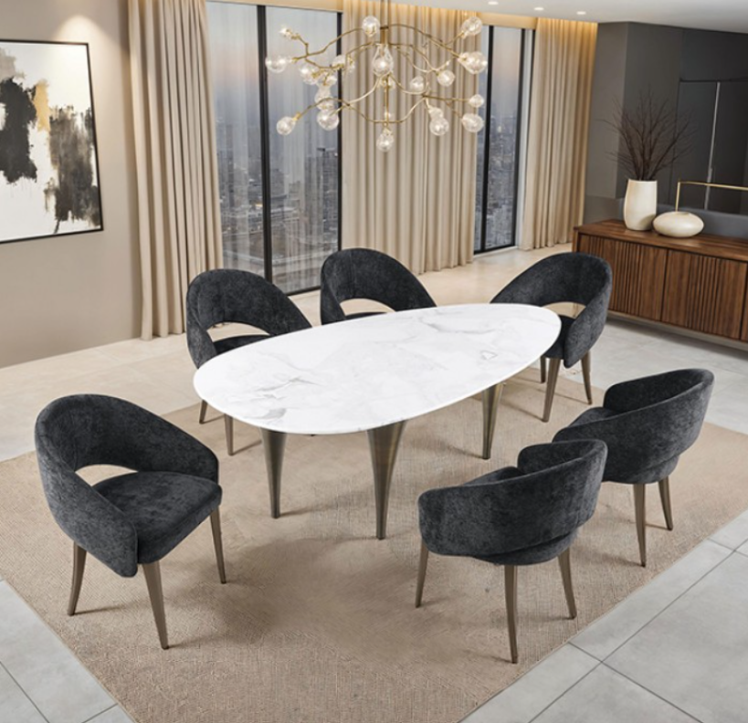 FM37024WH-OT 7PC Dining Set white/black Finish Contemporary Style Ciaran Collection By Furniture of America