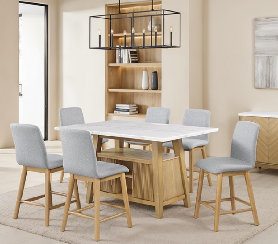 FM37009NT-PT 7PC Counter Height table Natural Finish Transitional Style  By Furniture of America