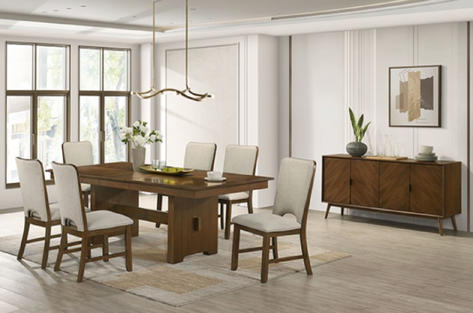 FM32004WN 7PC Dining Set Mid-Century Modern Style Walnut Finish Horsholm Collection By Furniture of America