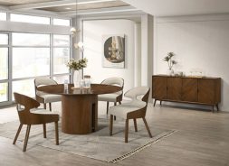 FM32006WN-RT 5PC Dining Set Round Table Mid-Century Modern Style Walnut Finish Horsholm Collection By Furniture of America