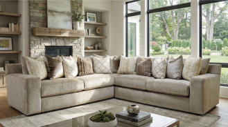 SM6095-SECT Oversized Sectional Warm Beige Fabric Transitional Style Lymington  Collection  By Furniture of America