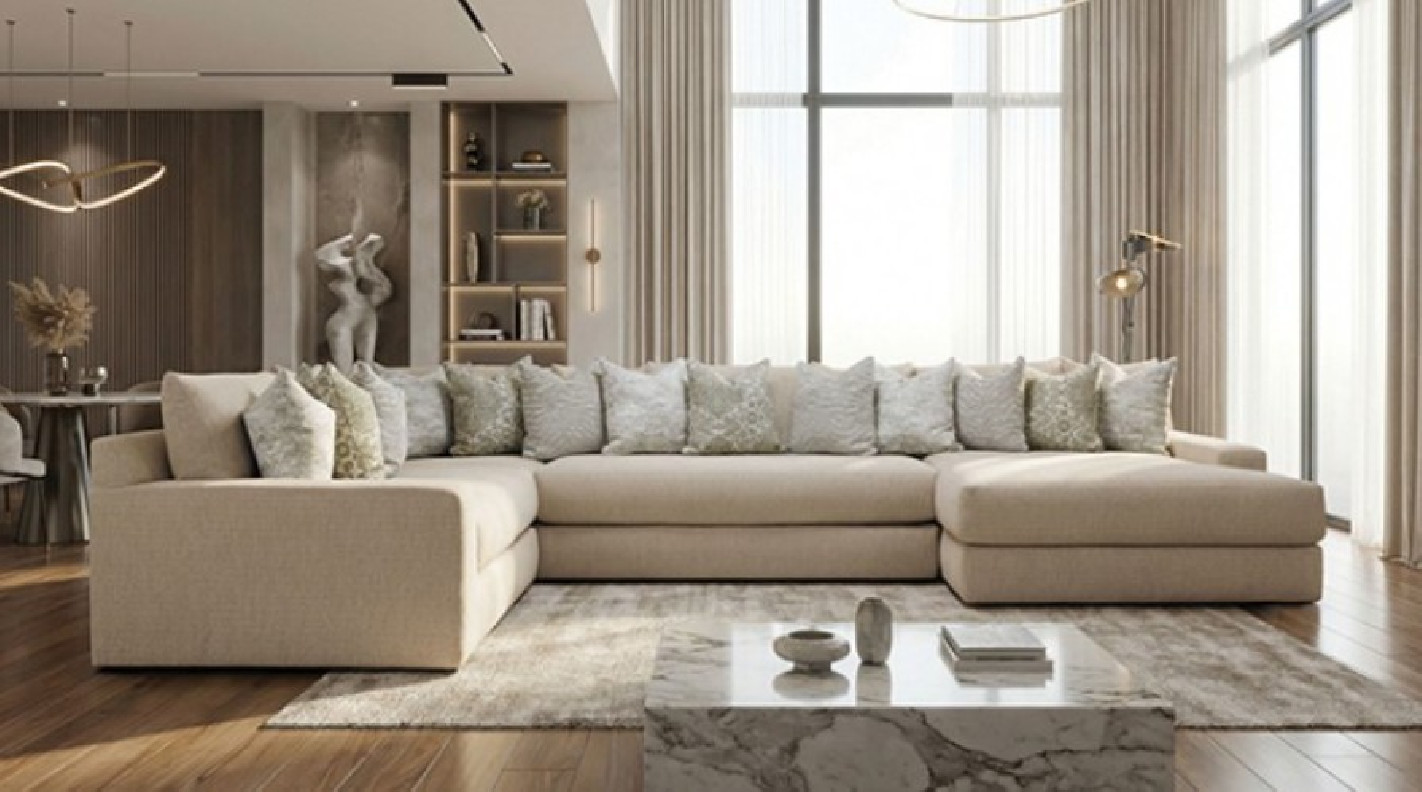 SM6096 Oversized Sectional Warm Beige Fabric Transitional Style Portslade Collection  By Furniture of America
