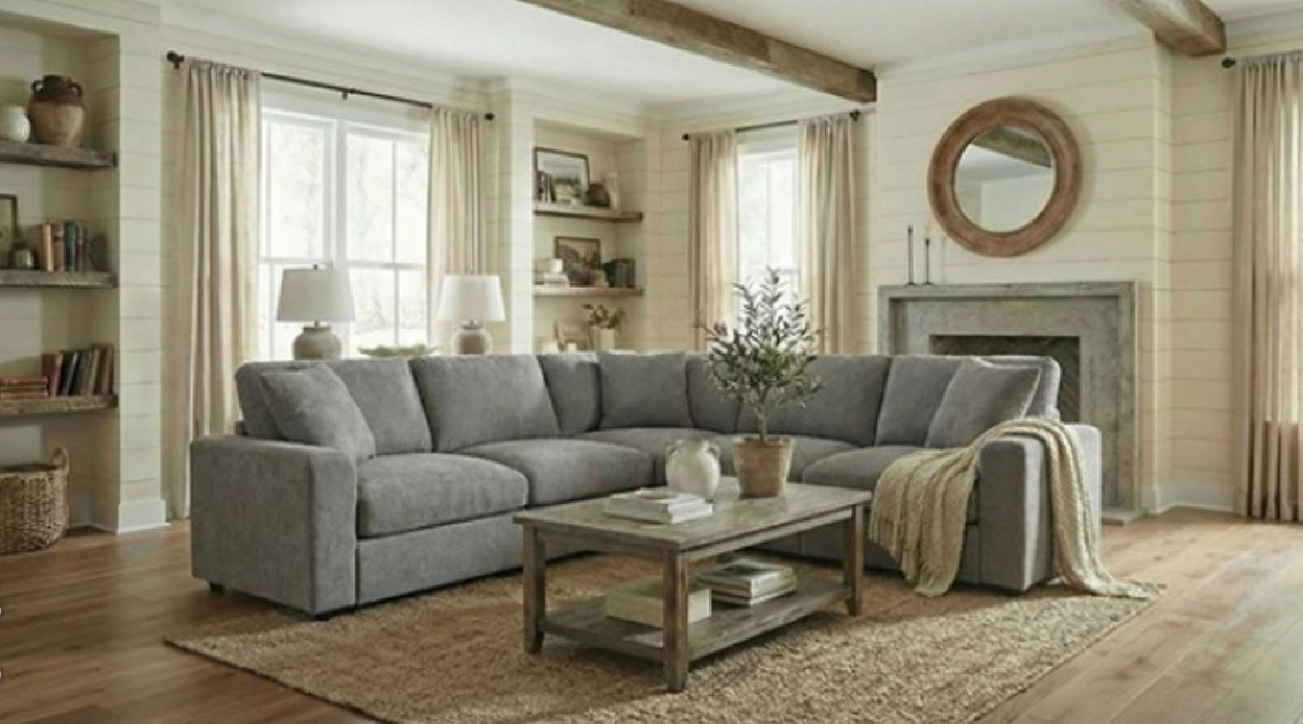 FM67010LG Sectional Light Gray Fabric, Transitional Style Crowle Collection By Furniture of America
