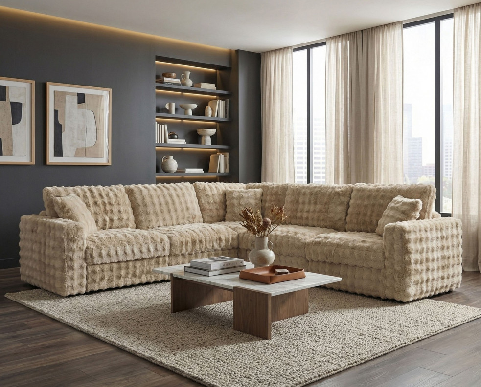 FM67011BG Modular Sectional Sand Fabric Contemporary Style Mckenna Collection  By Furniture of America