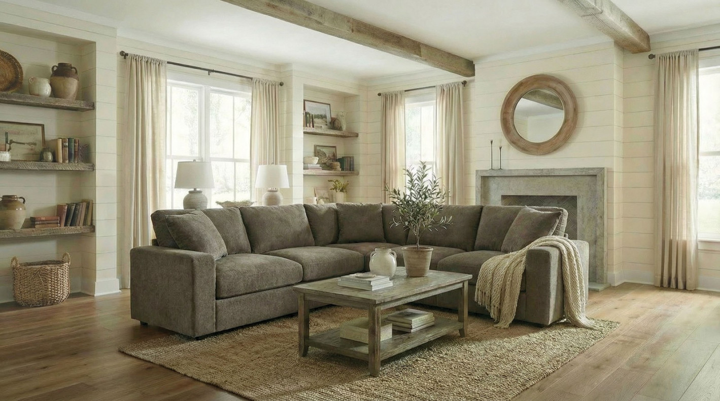 FM67010BR Sectional Light Gray Fabric, Transitional Style Crowle Collection By Furniture of America