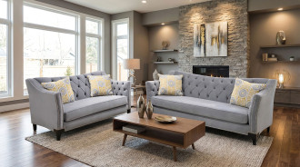 SM2296GY 2PC Sofa & Loveseat Gray Fabric Transitional Style Wilmette Collection By Furniture of America