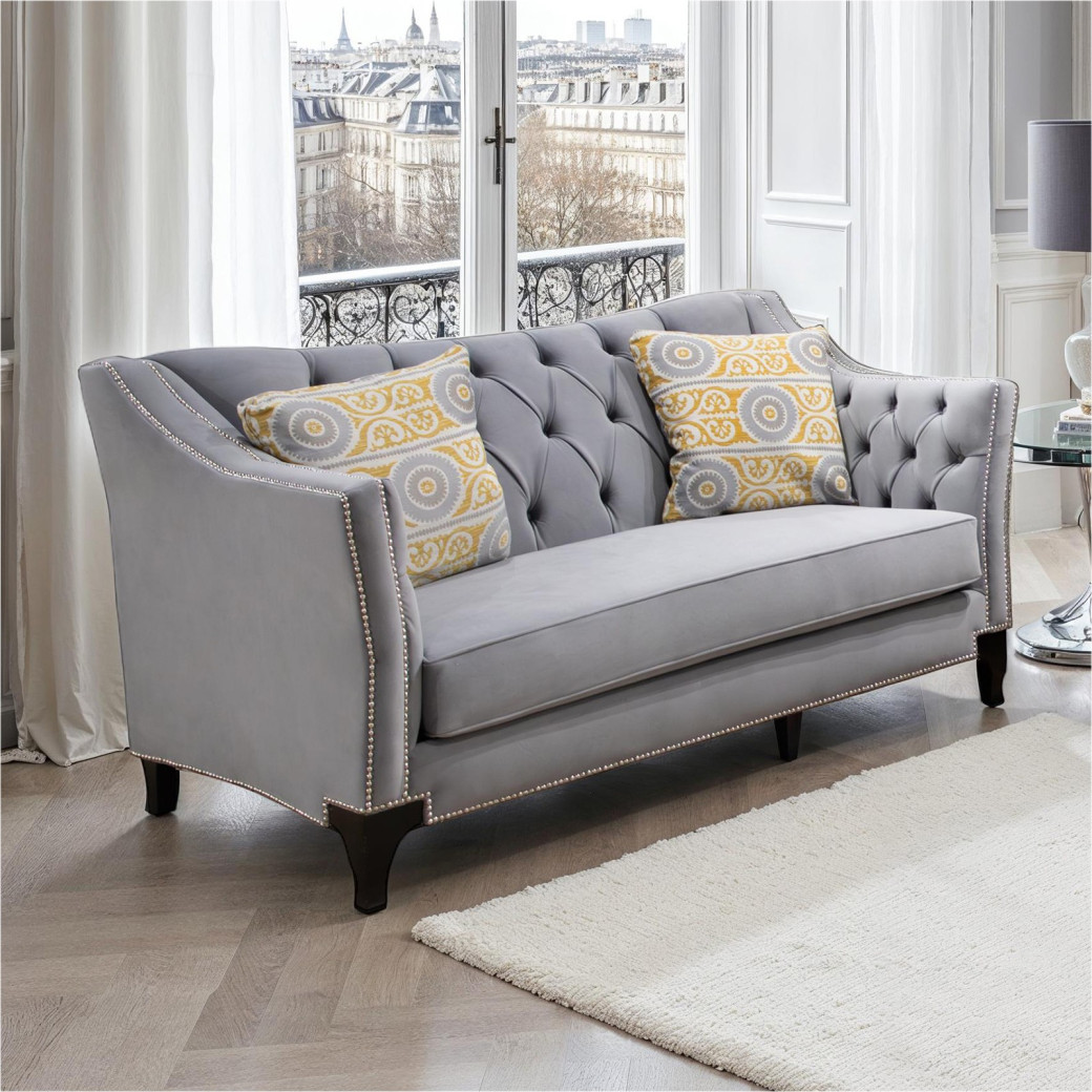 SM2296GY 2PC Sofa & Loveseat Gray Fabric Transitional Style Wilmette Collection By Furniture of America