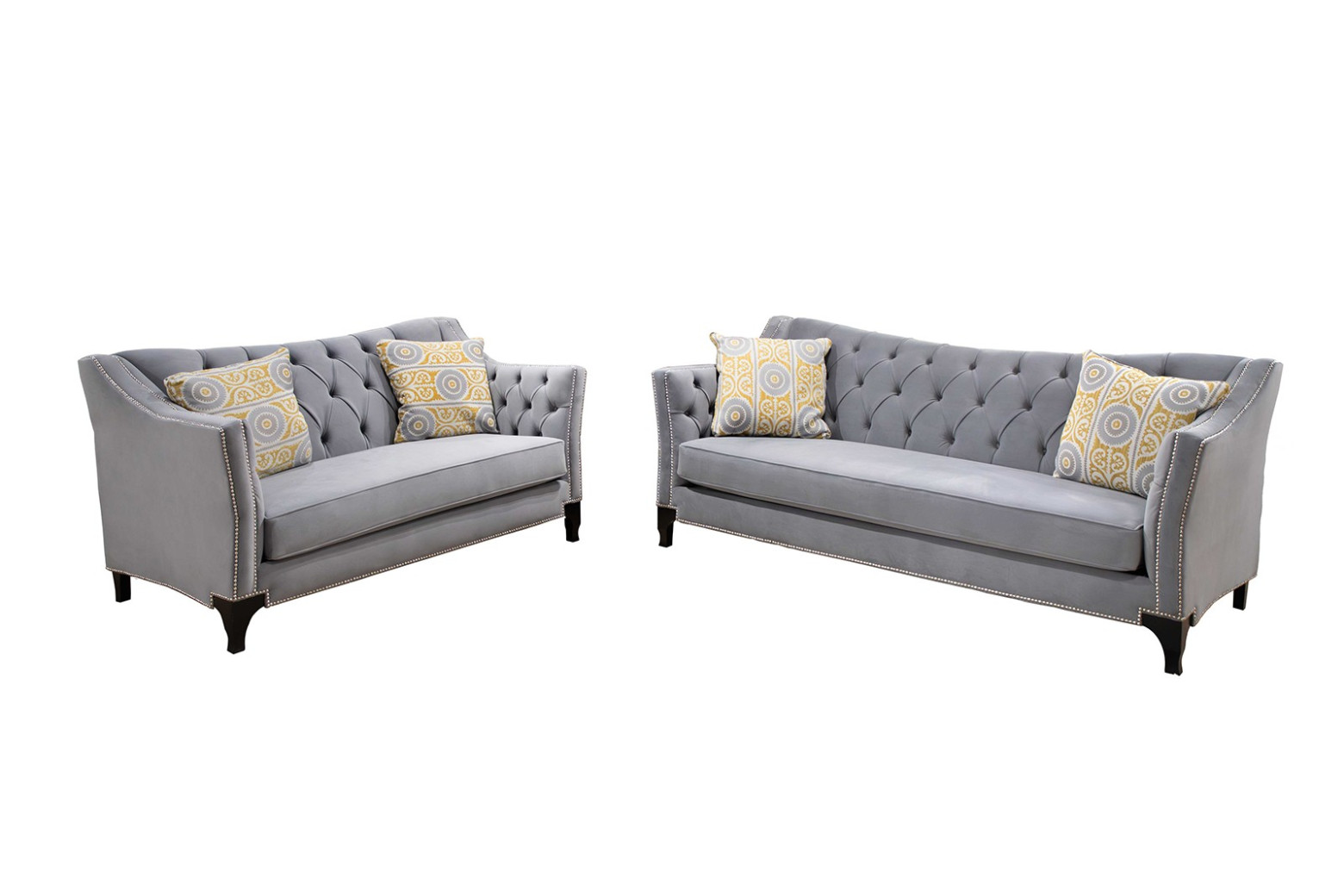 SM2296GY 2PC Sofa & Loveseat Gray Fabric Transitional Style Wilmette Collection By Furniture of America