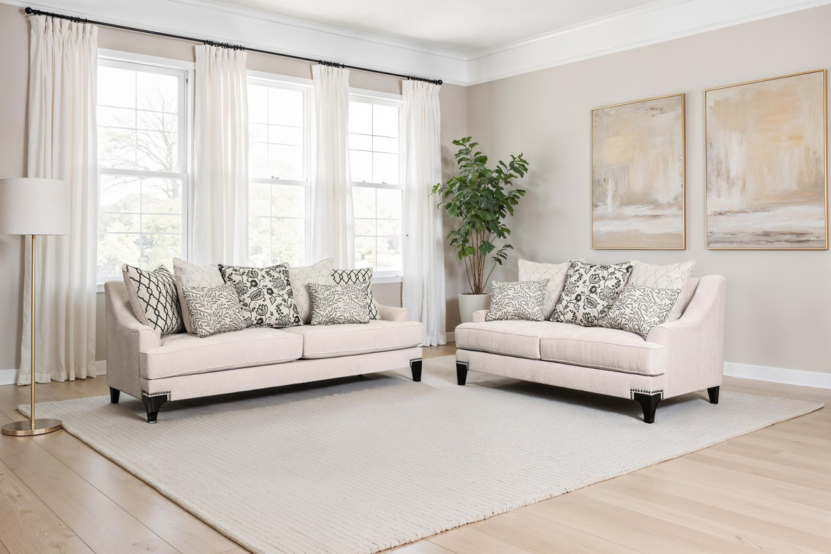 SM2201TP 2PC Sofa & Loveseat Taupe Fabric Transitional Style Lowell Collection By Furniture of America