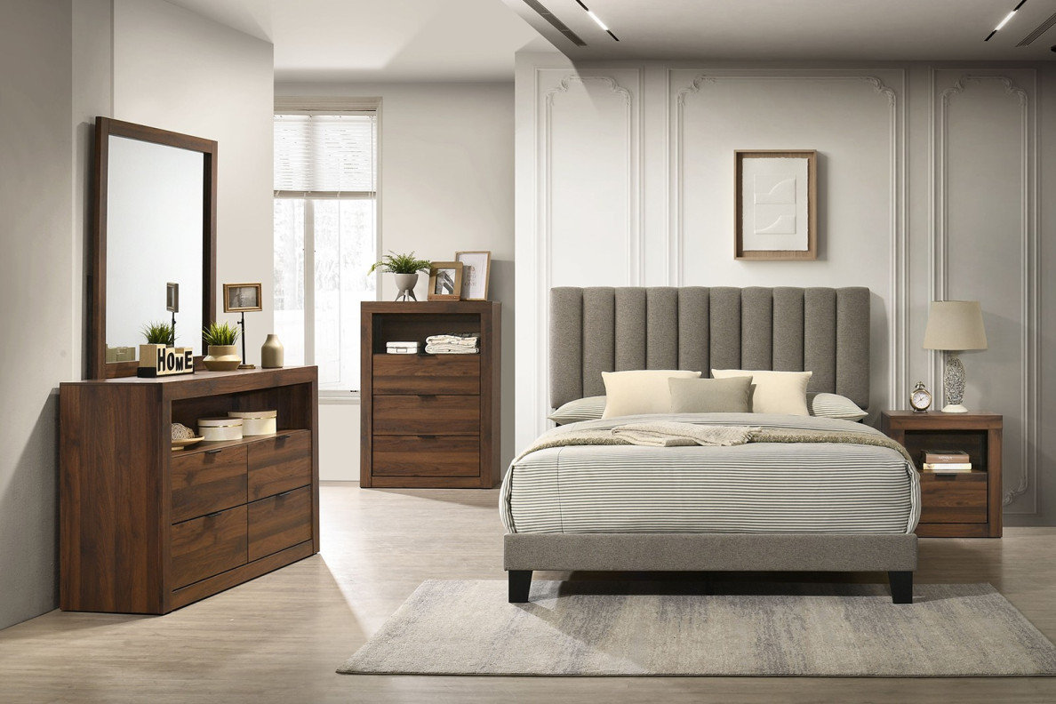 FM72026WN 5PC Queen Bedroom Set Contemporary Style Grey/Walnut  Finish Altimari Collection by Furniture of America