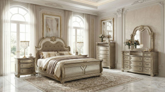 FM7670GD 5PC Queen Bedroom Set Traditional Style Gold Champagne Finish Fromberg Collection by Furniture of America