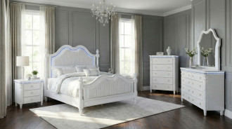 FM74007WH 5PC Queen Bedroom Set Glam Style Pearl/White Finish Swindon Collection by Furniture of America