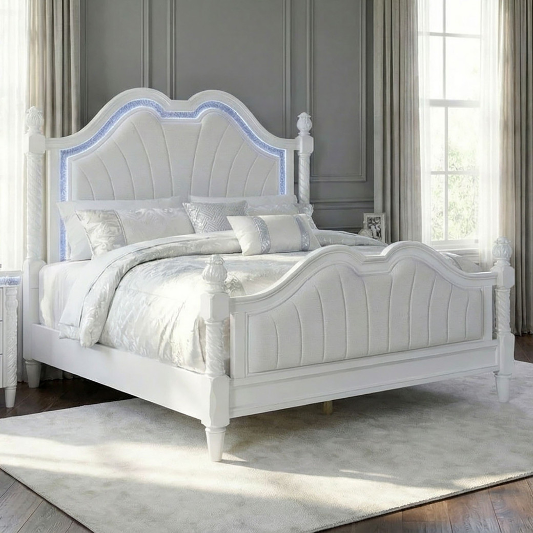 FM74007WH 5PC Queen Bedroom Set Glam Style Pearl/White Finish Swindon Collection by Furniture of America