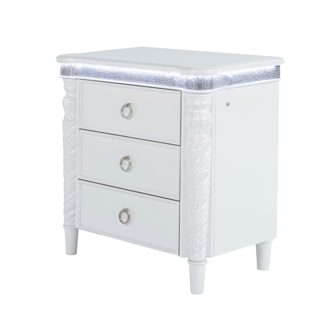 FM74007WH 5PC Queen Bedroom Set Glam Style Pearl/White Finish Swindon Collection by Furniture of America