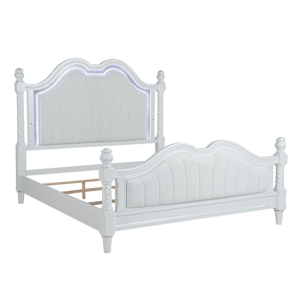 FM74007WH 5PC Queen Bedroom Set Glam Style Pearl/White Finish Swindon Collection by Furniture of America