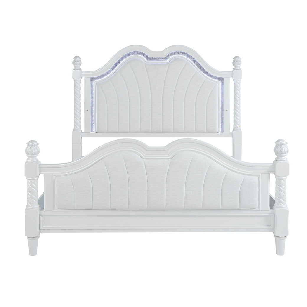 FM74007WH 5PC Queen Bedroom Set Glam Style Pearl/White Finish Swindon Collection by Furniture of America