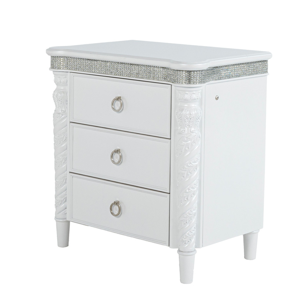 FM74007WH 5PC Queen Bedroom Set Glam Style Pearl/White Finish Swindon Collection by Furniture of America