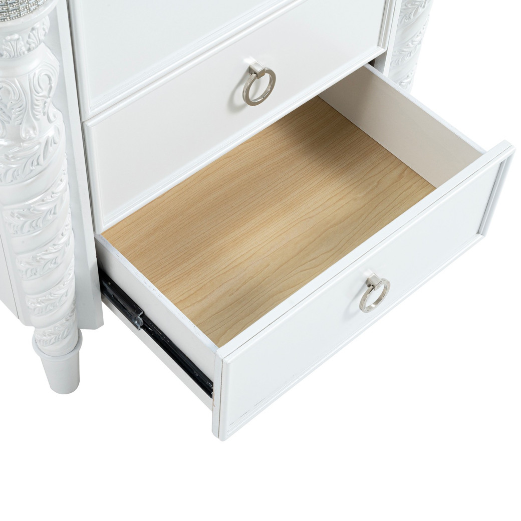 FM74007WH 5PC Queen Bedroom Set Glam Style Pearl/White Finish Swindon Collection by Furniture of America