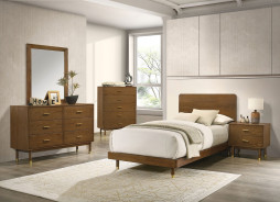 FM72034WN 5PC Bedroom Set Walnut Finish Mid-Century Modern Style Romford Collection by Furniture of America