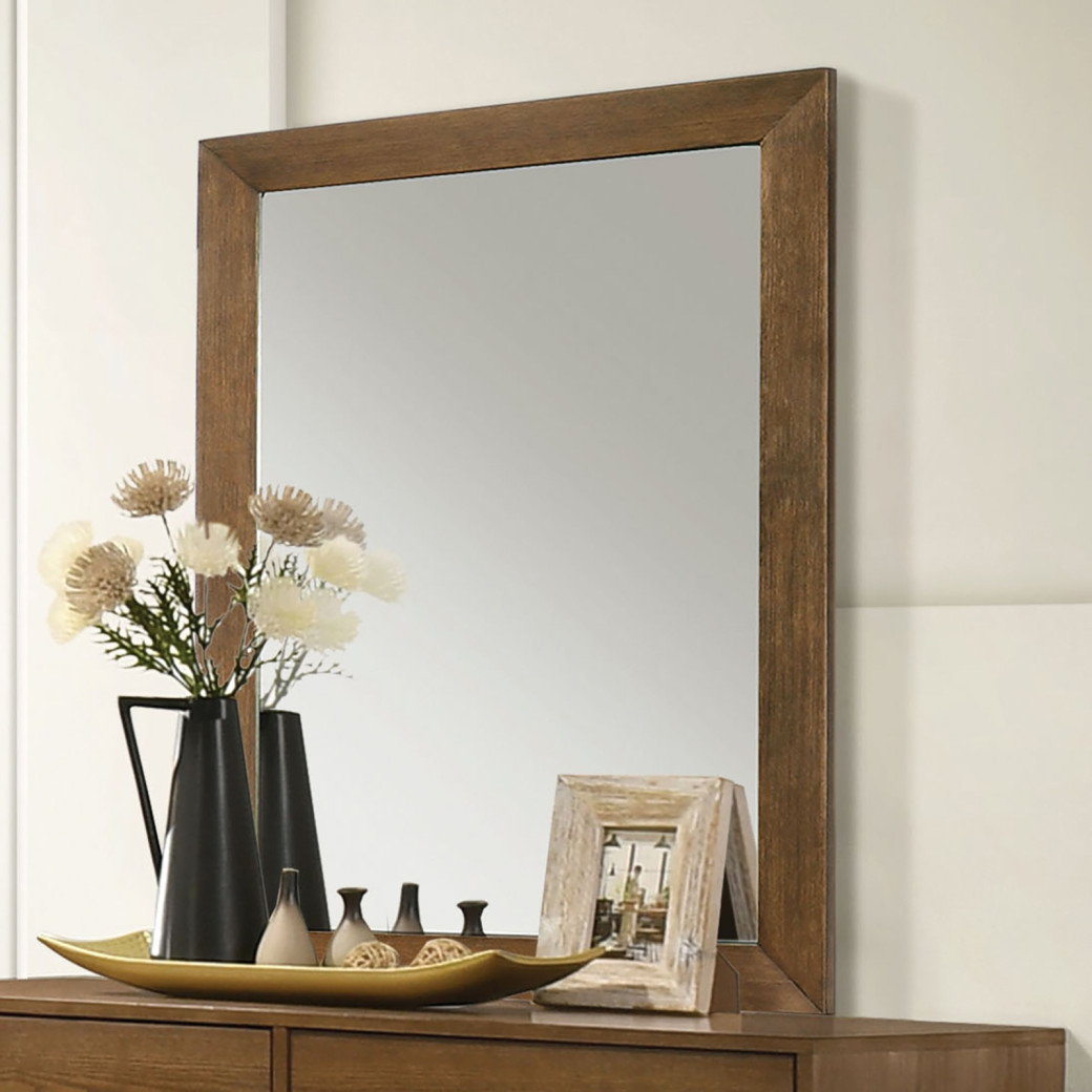 FM72034WN 5PC Bedroom Set Walnut Finish Mid-Century Modern Style Romford Collection by Furniture of America