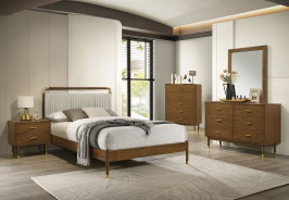 FM72033WN 5PC Bedroom Set Walnut Finish Mid-Century Modern Style Romford Collection by Furniture of America