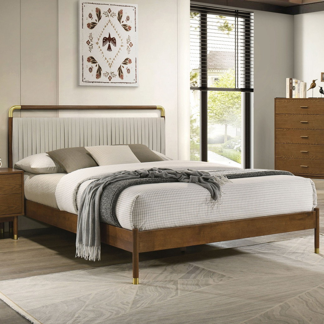 FM72033WN 5PC Bedroom Set Walnut Finish Mid-Century Modern Style Romford Collection by Furniture of America