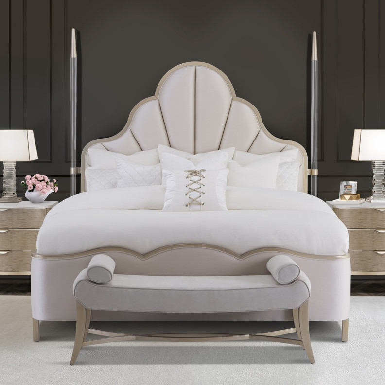 Malibu Crest -V129 Bedroom Set Collection By Michael Amini .Scalloped Poster Bed