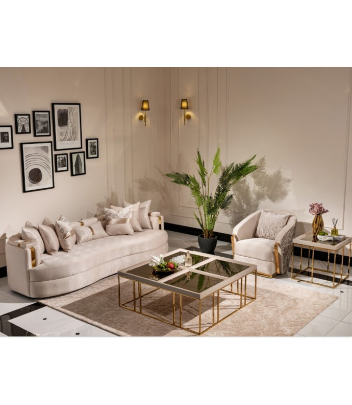 Mansion Sofa Almond Gold Carmela Collection By Michael Amini. LFR-CRMA816-AMD-806