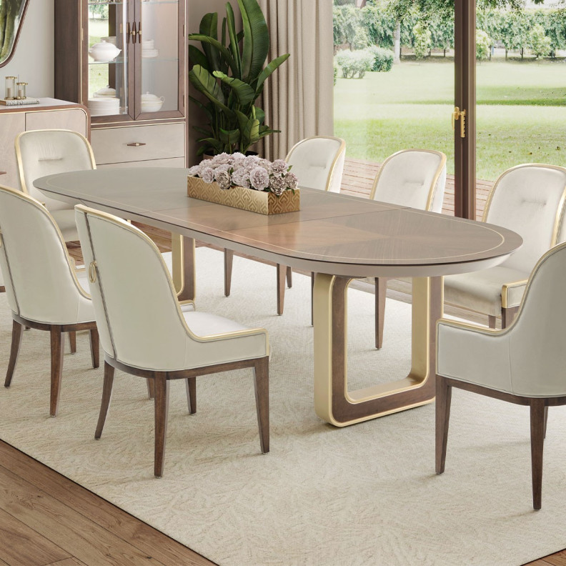 7PC Oval Dining Table Walnut Finish Houston Collection by Michael Amini  9095002-416