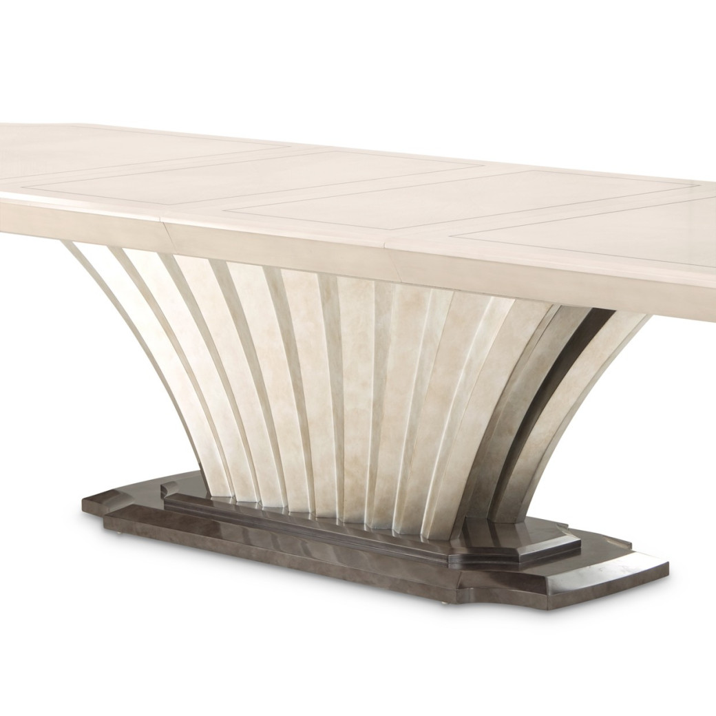 7PC Pedestal Dining Table Set Silver Mist Finish Fantosini Collection By Michael Amini 9091002-823