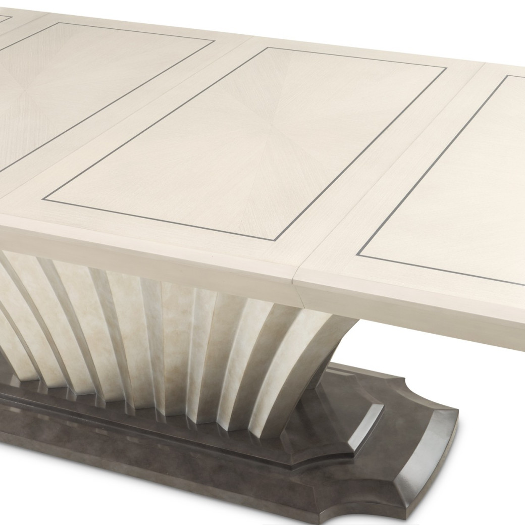 7PC Pedestal Dining Table Set Silver Mist Finish Fantosini Collection By Michael Amini 9091002-823