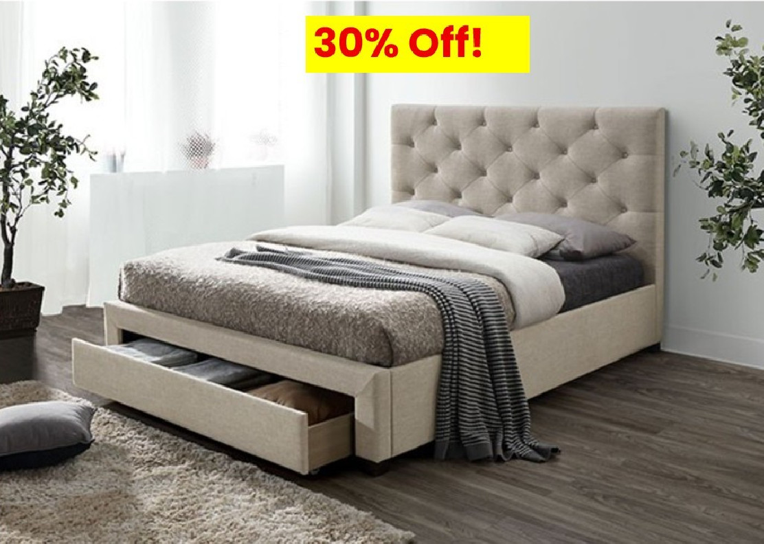 Full Size Bed Beige Fabric Sybella Collection By Furniture of America