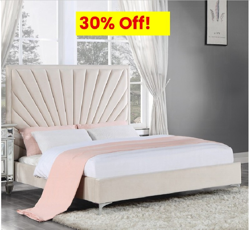 Faiz Queen Bed Beige Velvet Finish By Acme Furniture