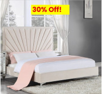 Faiz Queen Bed Beige Velvet Finish By Acme Furniture
